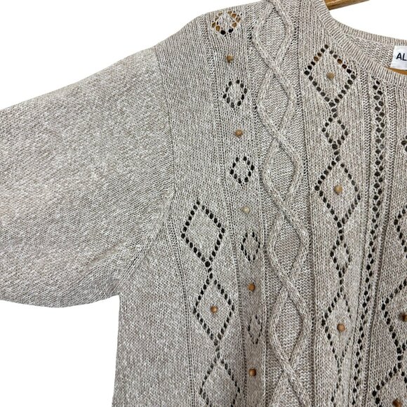 Alfred Dunner Short-Sleeve Knit Sweater Sz Large Beaded Cotton Blend Beige - Picture 6 of 10